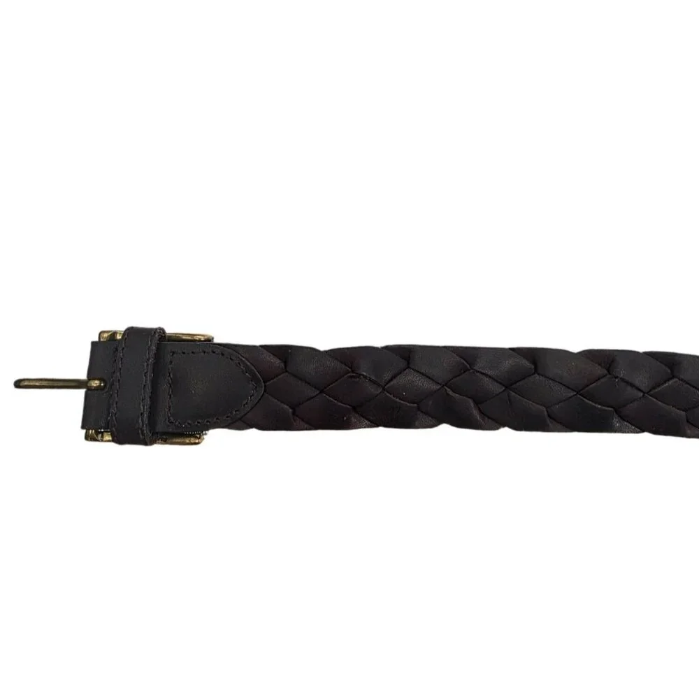 Brown Braided Leather Belt With Solid Brass Buckle LG (38-40) Full Grain Leather